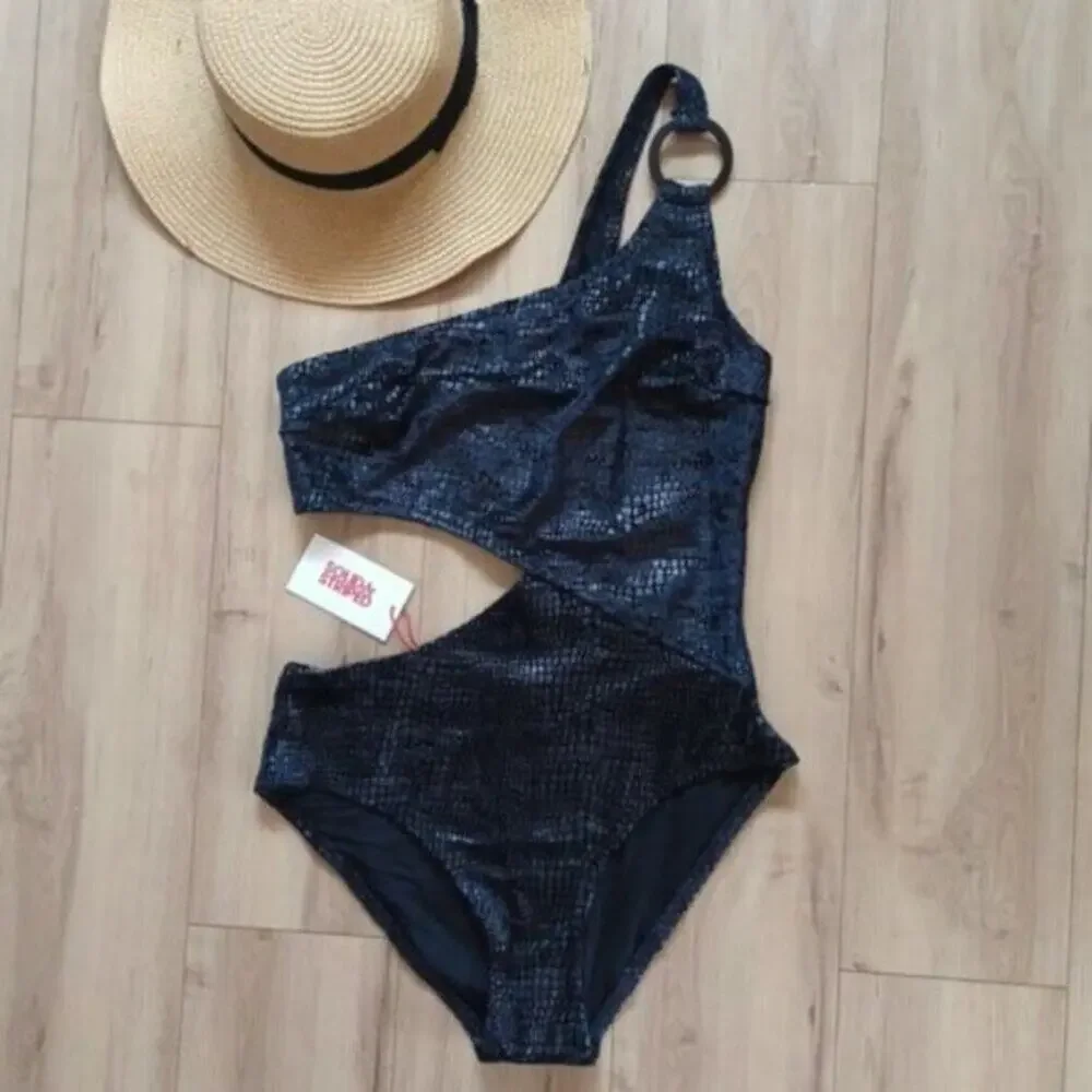 Solid & Striped Claudia One Shoulder Textured One Piece Blackout M NWT